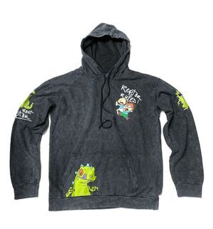 Rugrats Reptar Rules Hoodie Size L Large Unisex Nickelodeon Black Grey Acid Wash